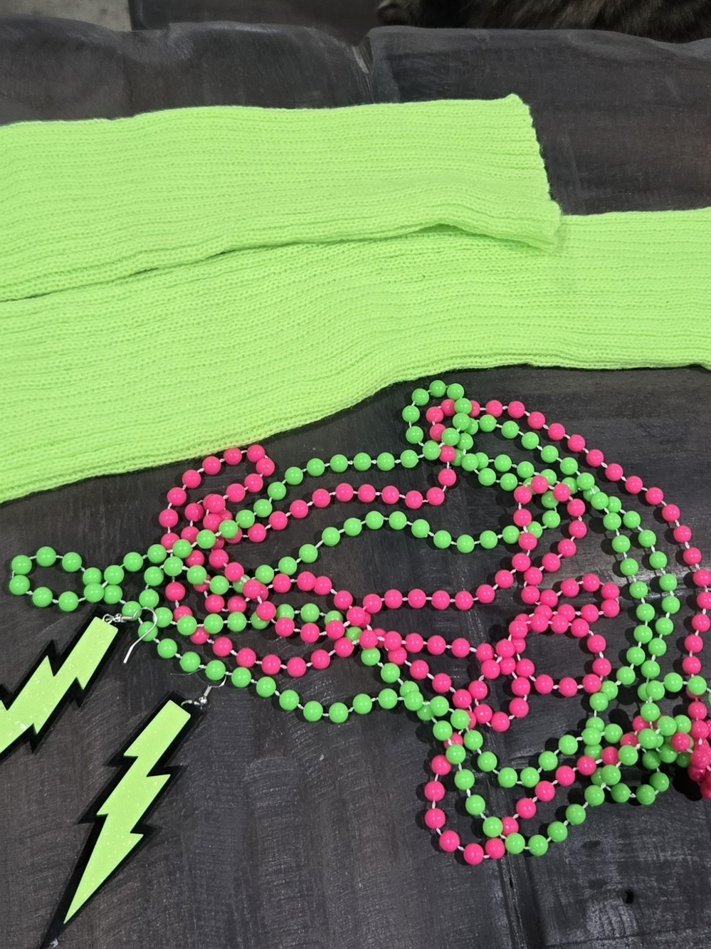 80s Neon Costume Set - Black Top with Hot Pink & Lime Accessories - Picture 2 of 3